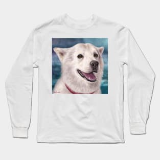 Painting of a White and Furry Alaskan Malamute Long Sleeve T-Shirt